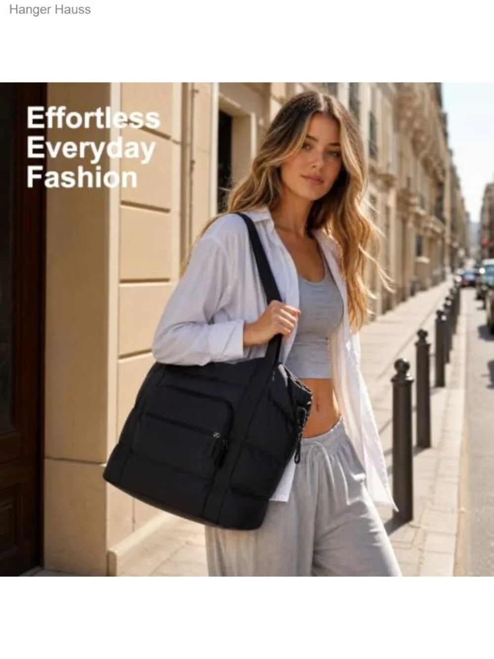 Lightweight Quilted Puffer Tote Bag for Women with Multiple Pockets